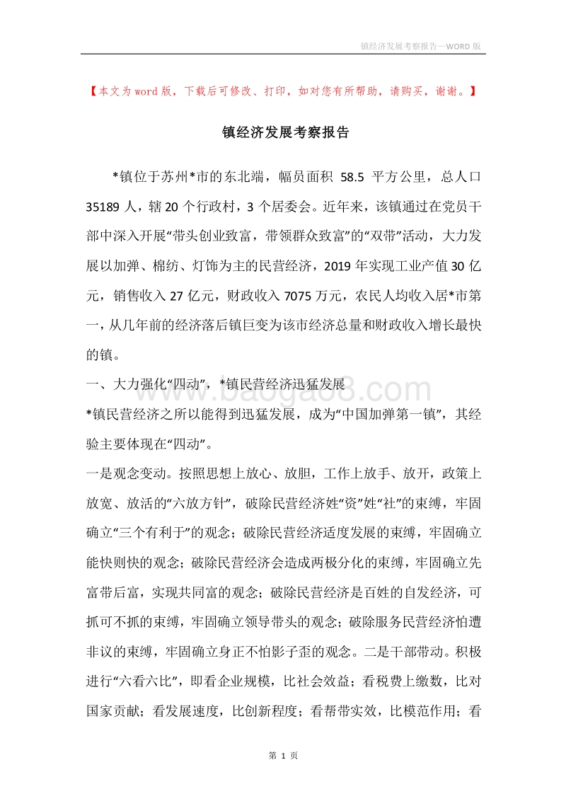 镇经济发展考察报告.docx_第1页