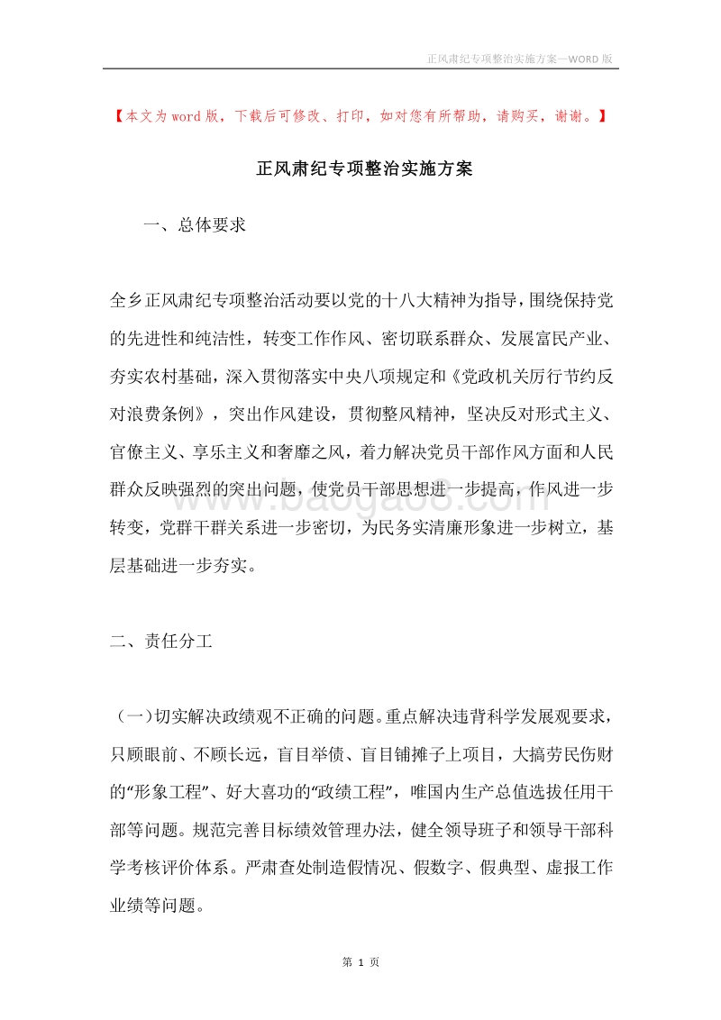 正风肃纪专项整治实施方案.docx_第1页
