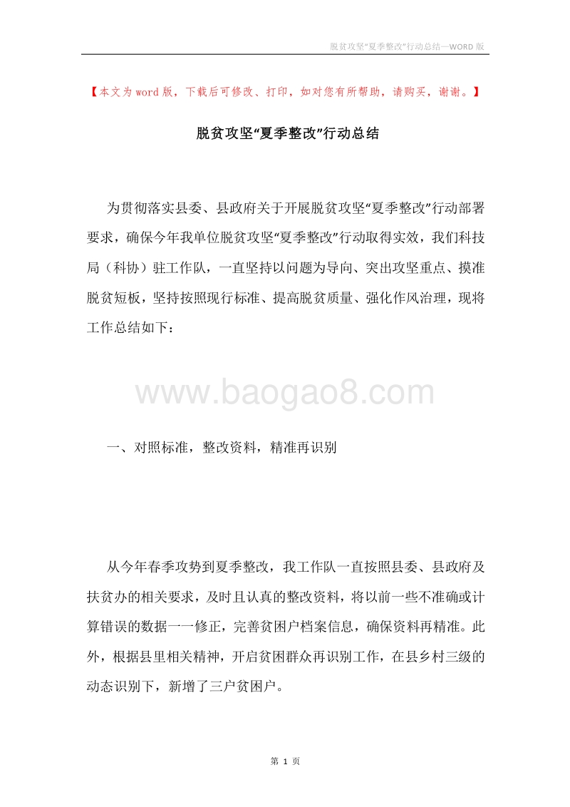脱贫攻坚“夏季整改”行动总结.docx_第1页