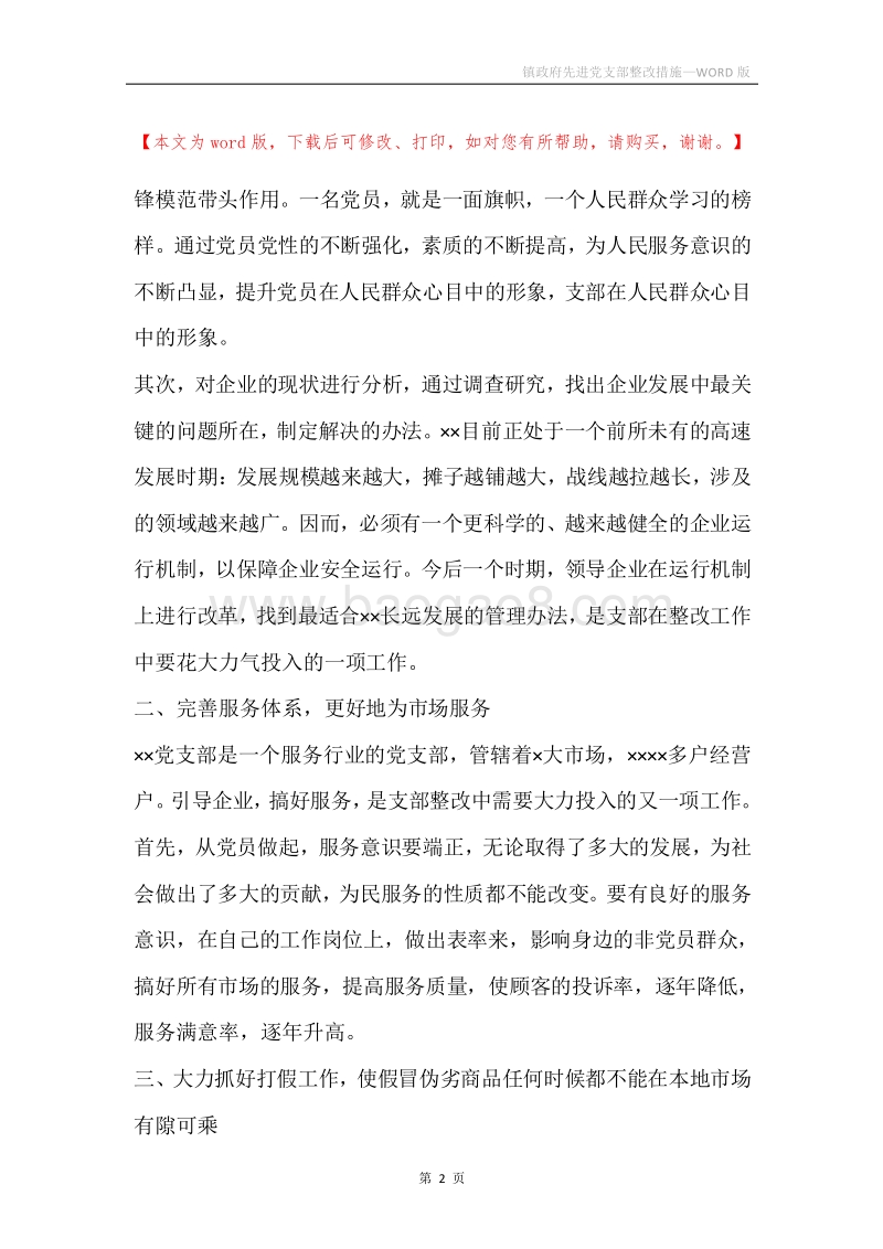 镇政府先进党支部整改措施.docx_第2页