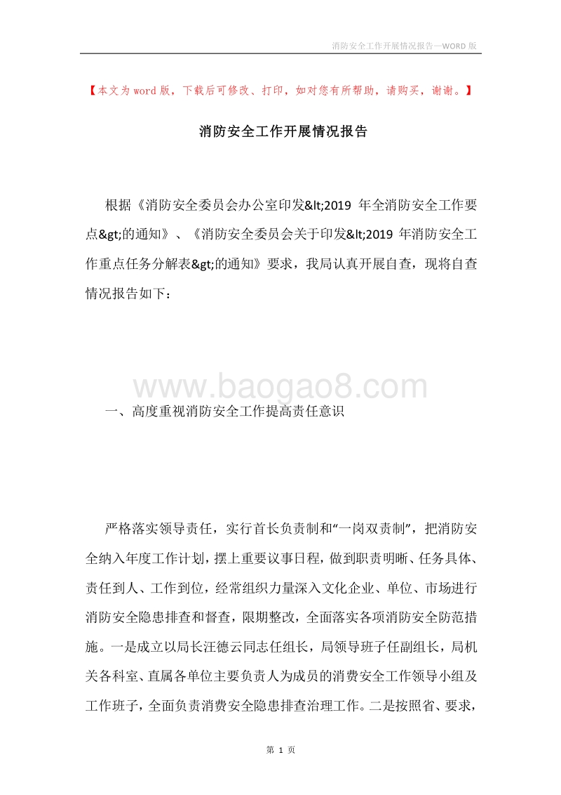 消防安全工作开展情况报告.docx_第1页