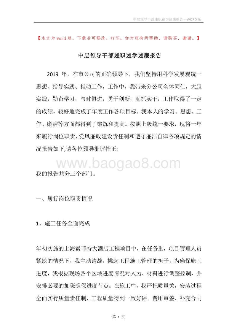 中层领导干部述职述学述廉报告.docx_第1页