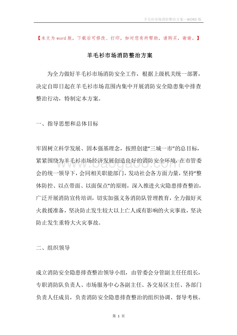羊毛衫市场消防整治方案.docx_第1页