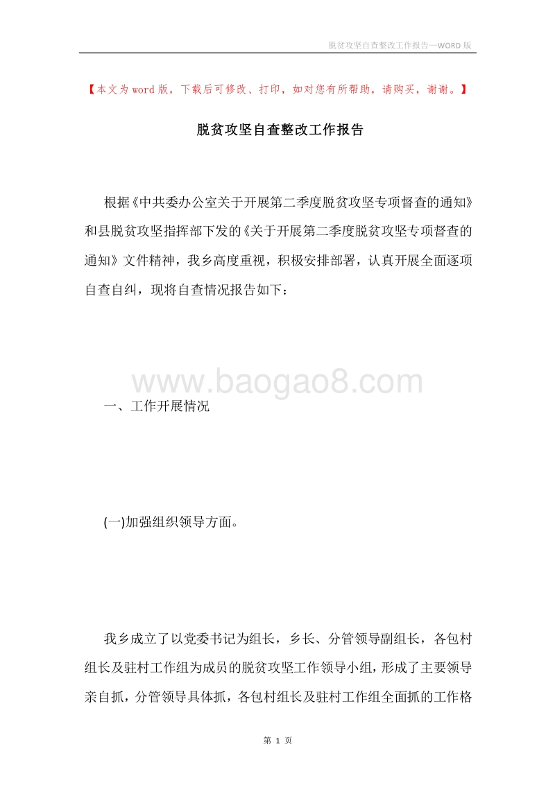 脱贫攻坚自查整改工作报告.docx_第1页