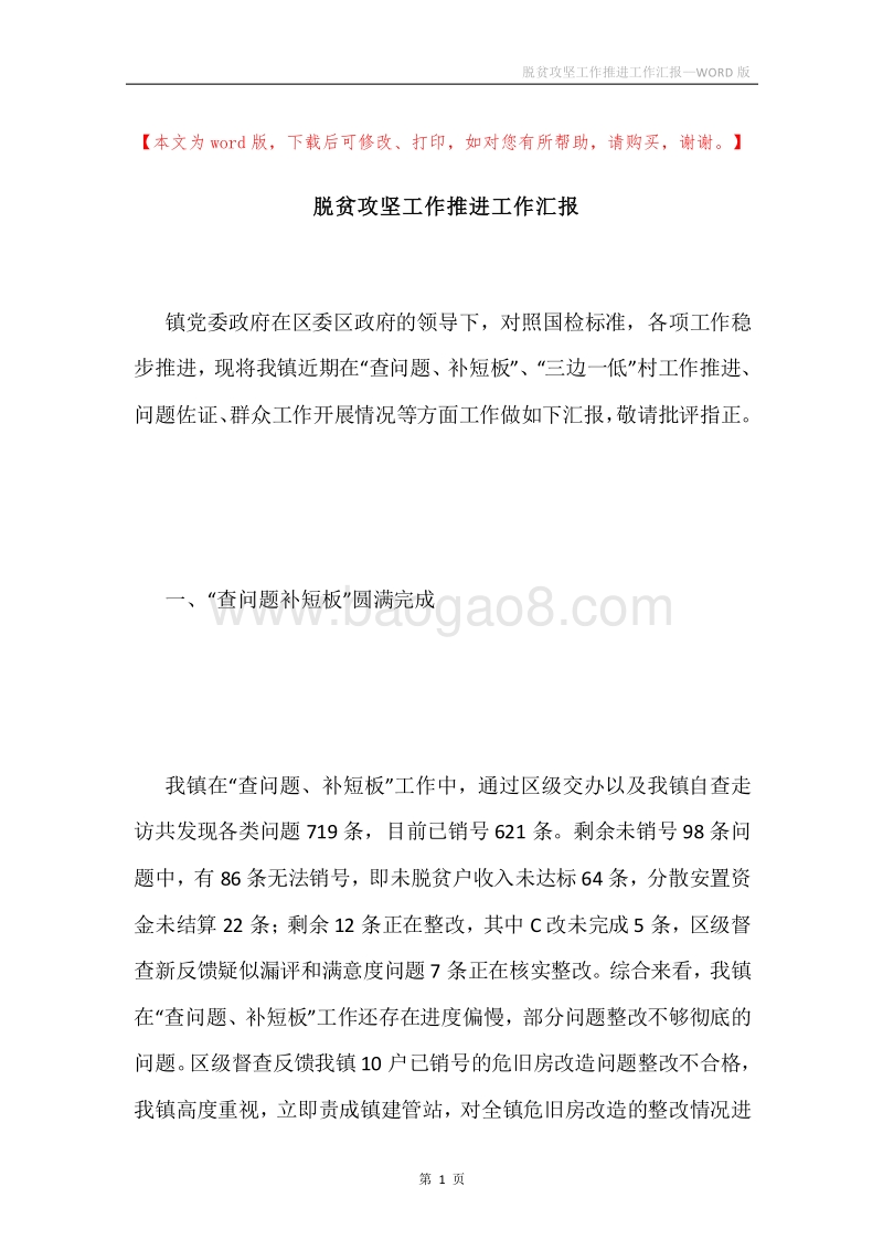 脱贫攻坚工作推进工作汇报.docx_第1页