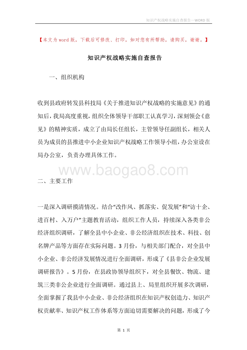 知识产权战略实施自查报告.docx_第1页