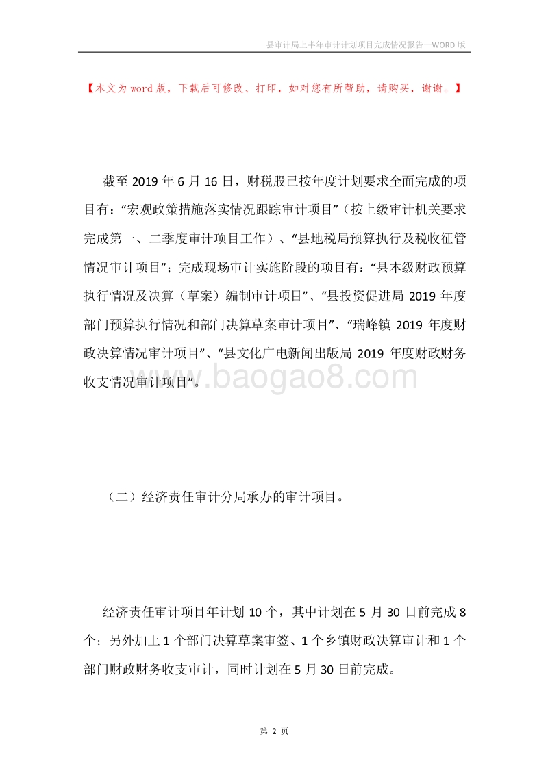 县审计局上半年审计计划项目完成情况报告.docx_第2页