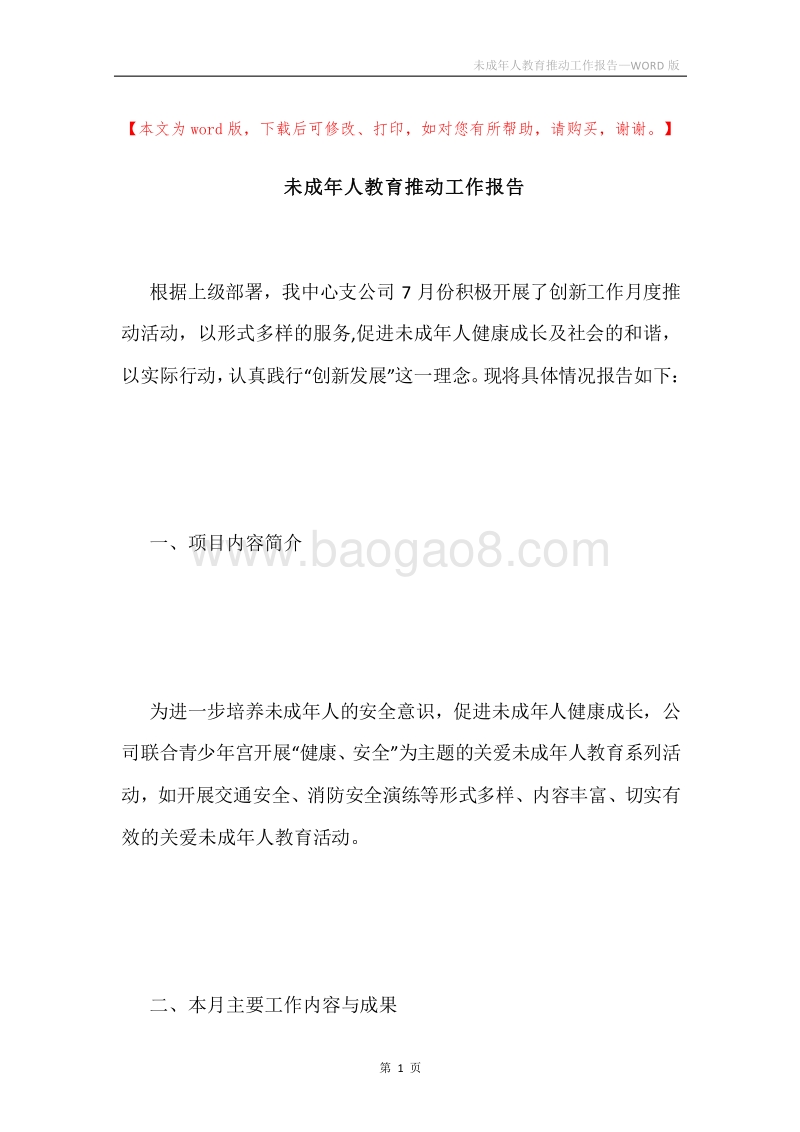 未成年人教育推动工作报告.docx_第1页
