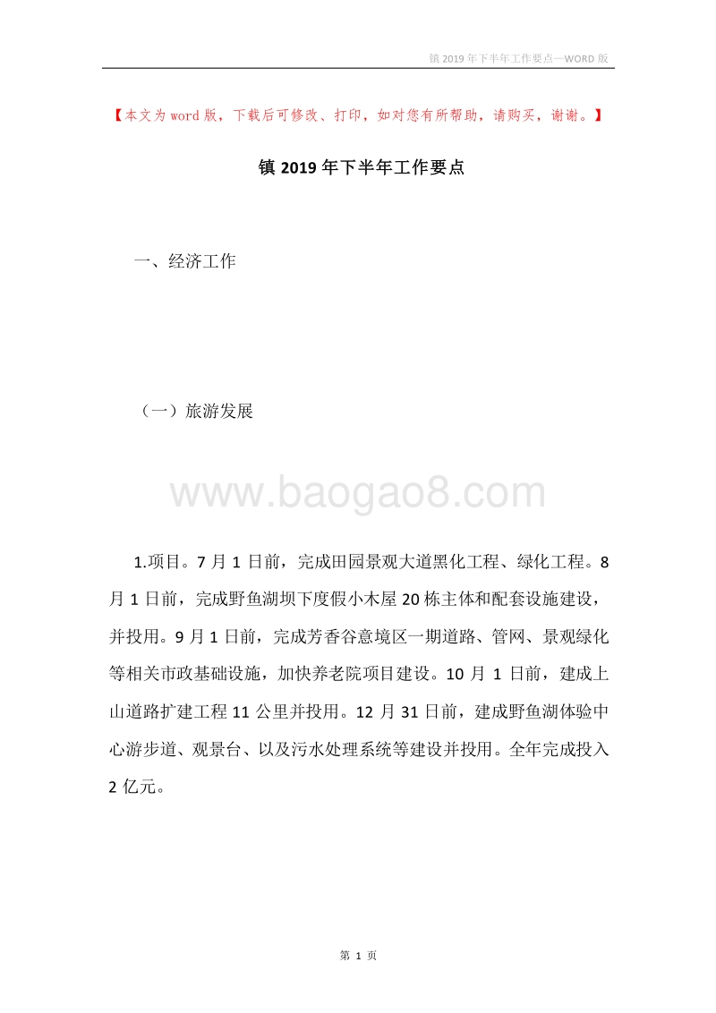 镇2019年下半年工作要点.docx_第1页