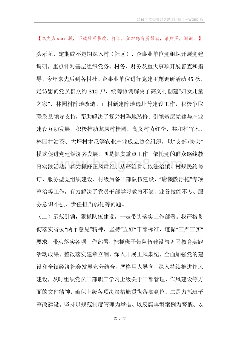 2019年党委书记党建述职报告.docx_第2页