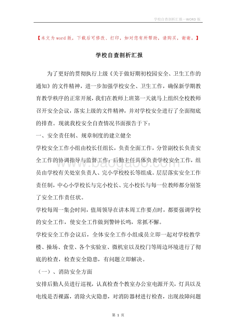 学校自查剖析汇报.docx_第1页