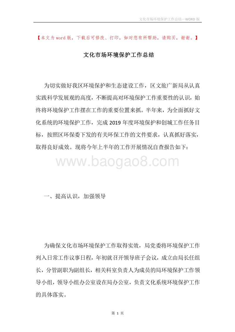 文化市场环境保护工作总结.docx_第1页