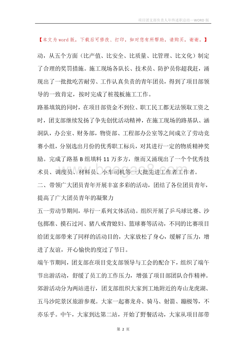 项目团支部负责人年终述职总结.docx_第2页