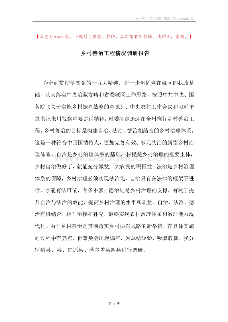 乡村善治工程情况调研报告.docx_第1页