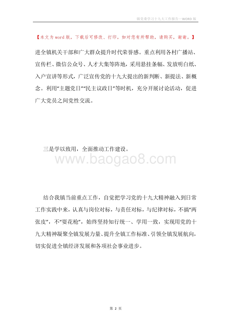 镇党委学习十九大工作报告.docx_第2页