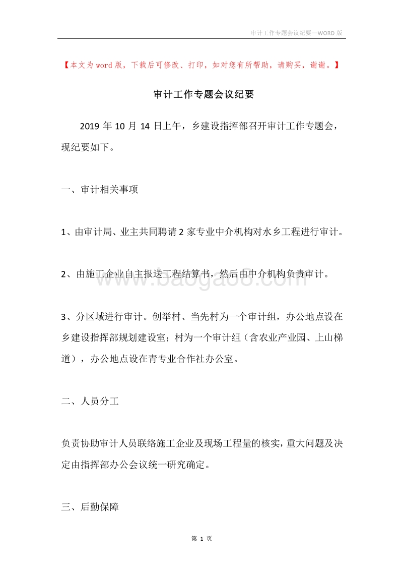 审计工作专题会议纪要.docx_第1页