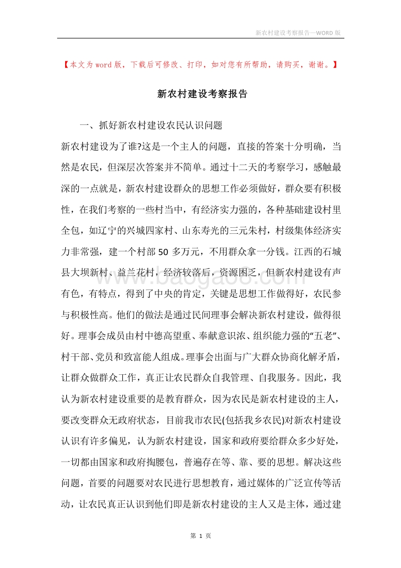 新农村建设考察报告.docx_第1页