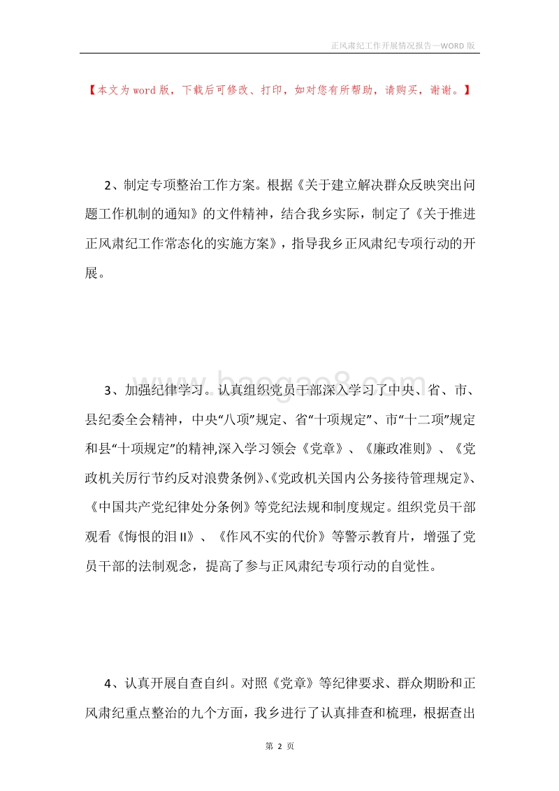 正风肃纪工作开展情况报告.docx_第2页