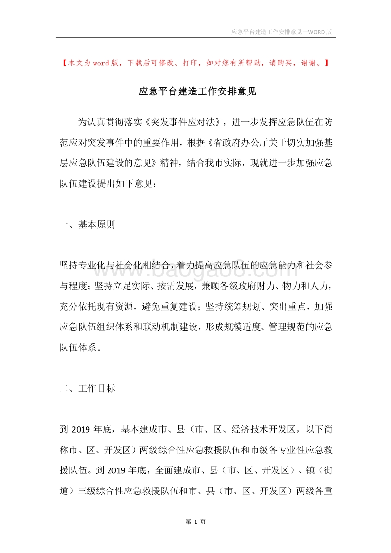 应急平台建造工作安排意见.docx_第1页