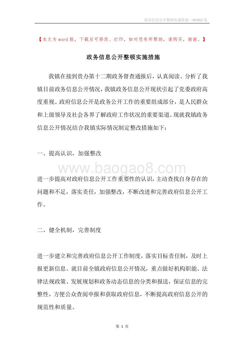 政务信息公开整顿实施措施.docx_第1页