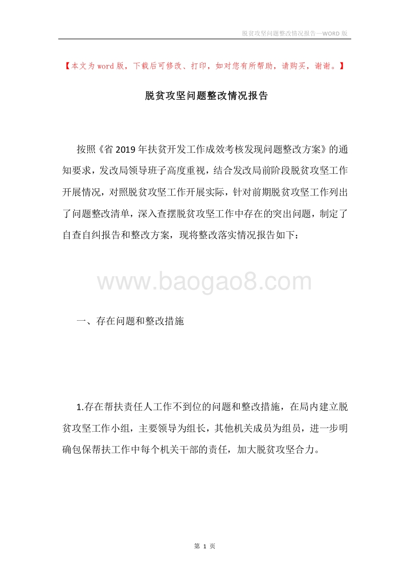 脱贫攻坚问题整改情况报告.docx_第1页