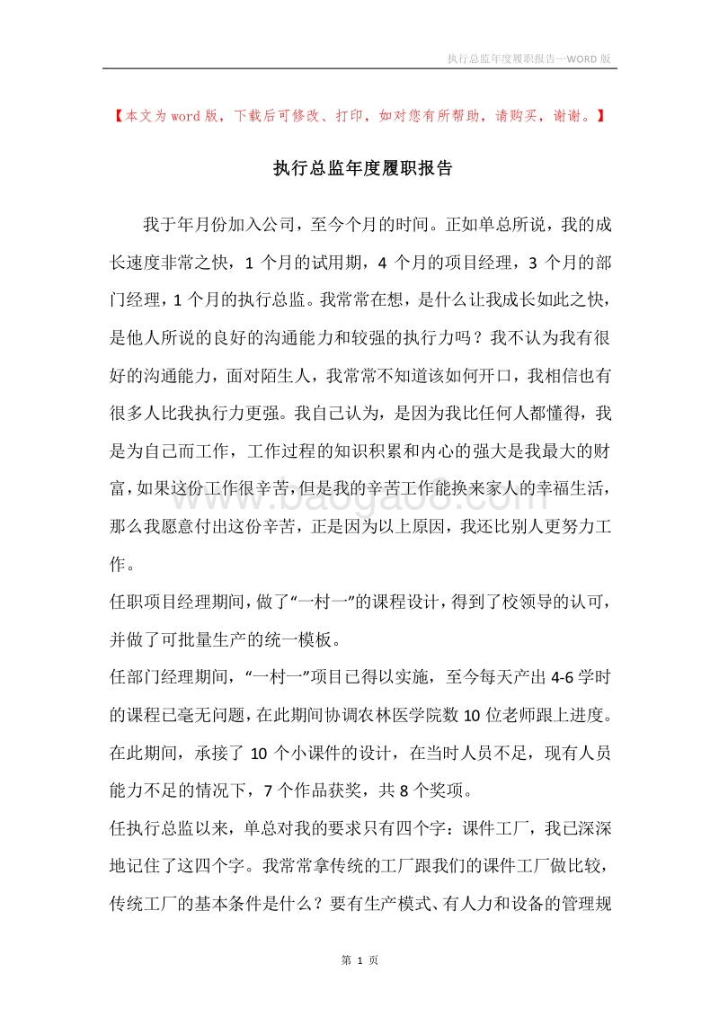 执行总监年度履职报告.docx_第1页