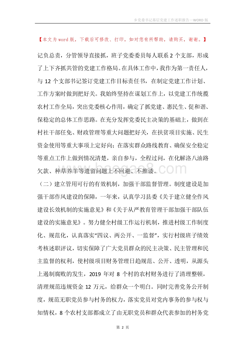 乡党委书记基层党建工作述职报告.docx_第2页