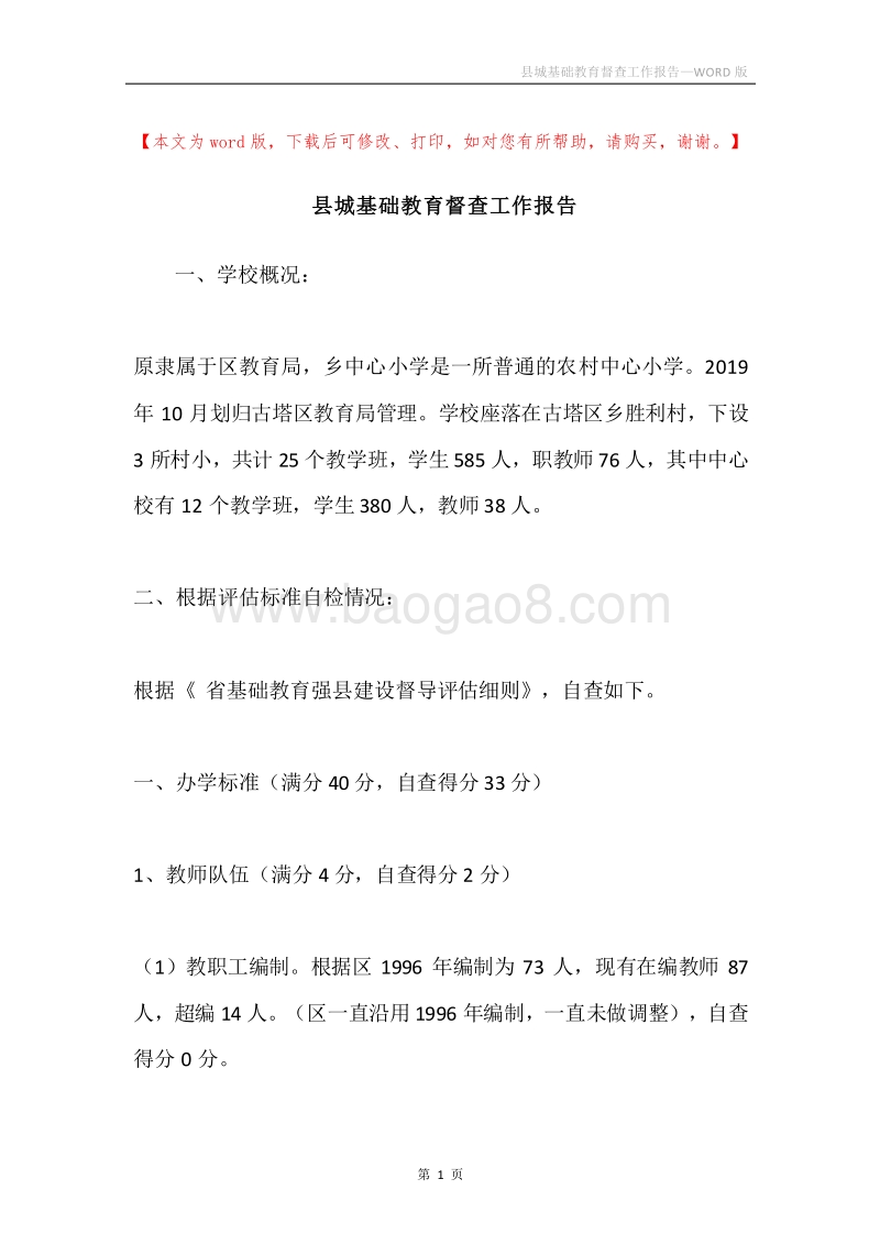 县城基础教育督查工作报告.docx_第1页