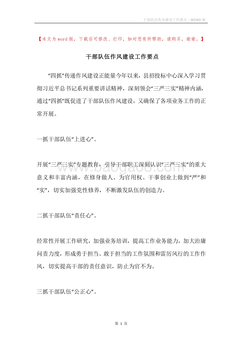 干部队伍作风建设工作要点.docx_第1页