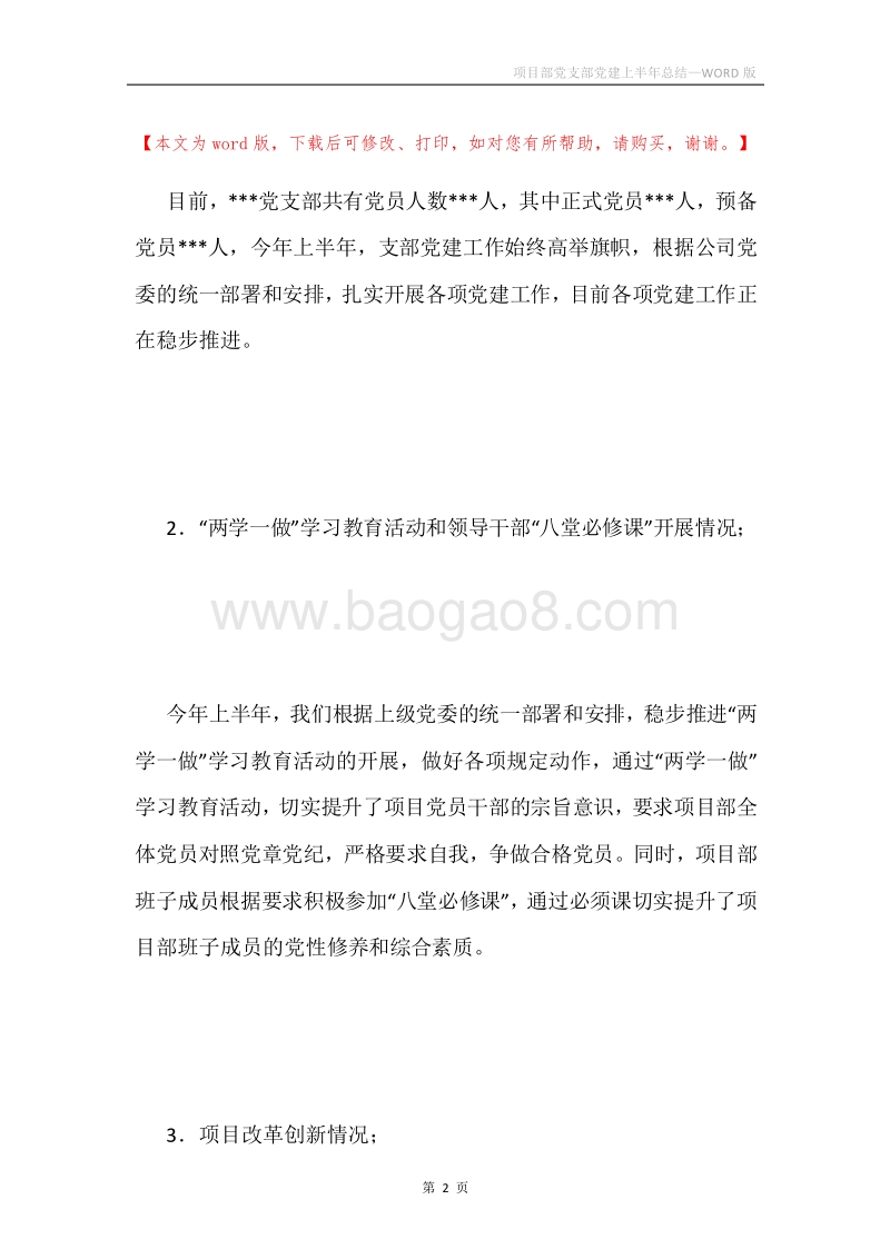 项目部党支部党建上半年总结.docx_第2页