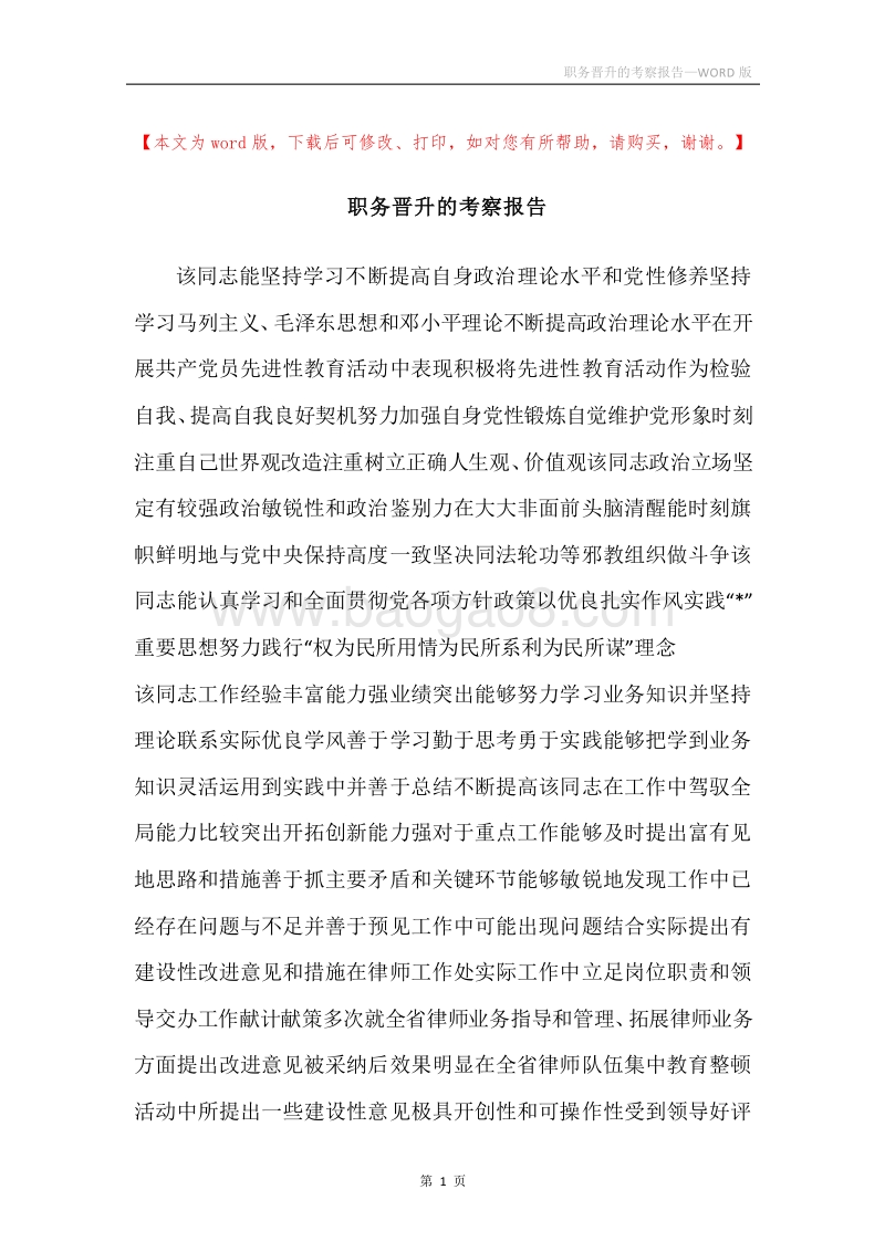 职务晋升的考察报告.docx_第1页