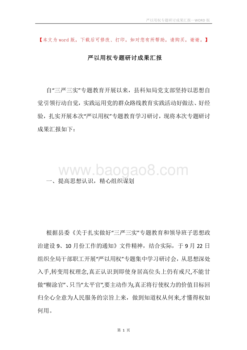 严以用权专题研讨成果汇报.docx_第1页
