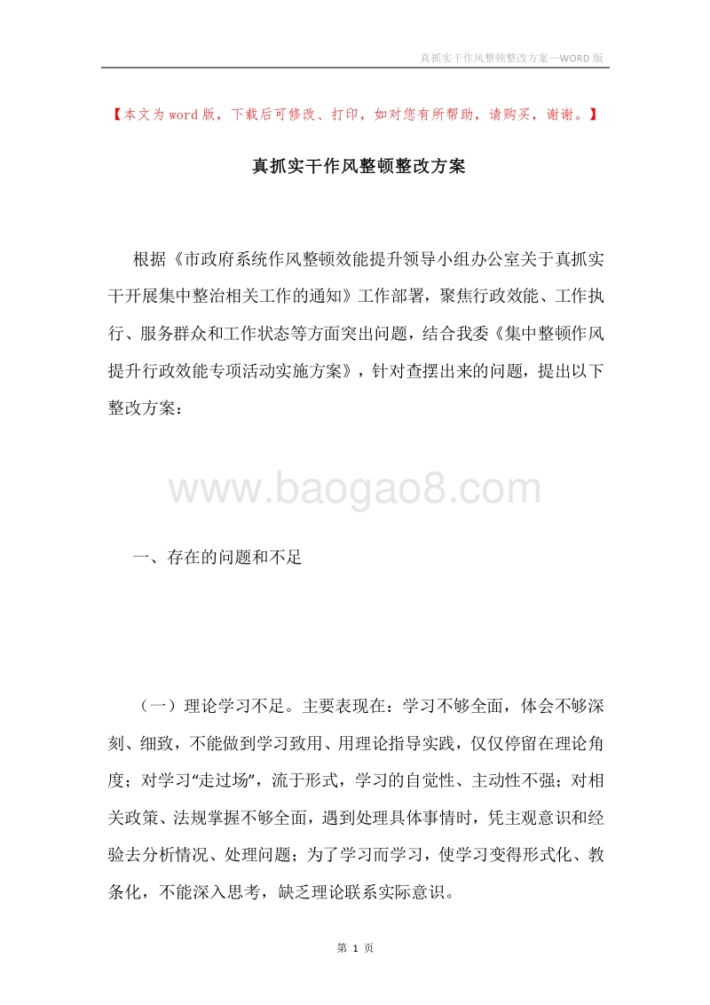 真抓实干作风整顿整改方案.docx_第1页