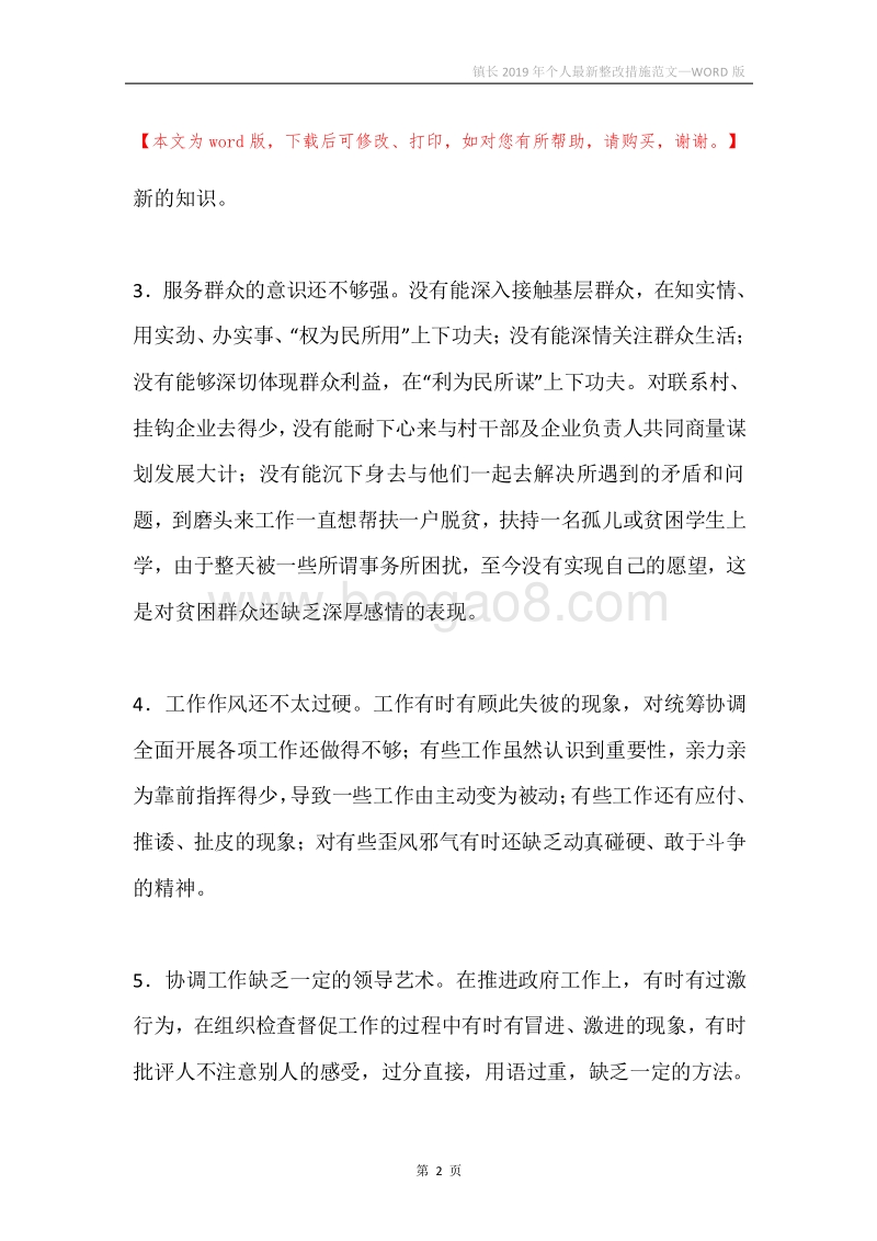 镇长2019年个人最新整改措施范文.docx_第2页