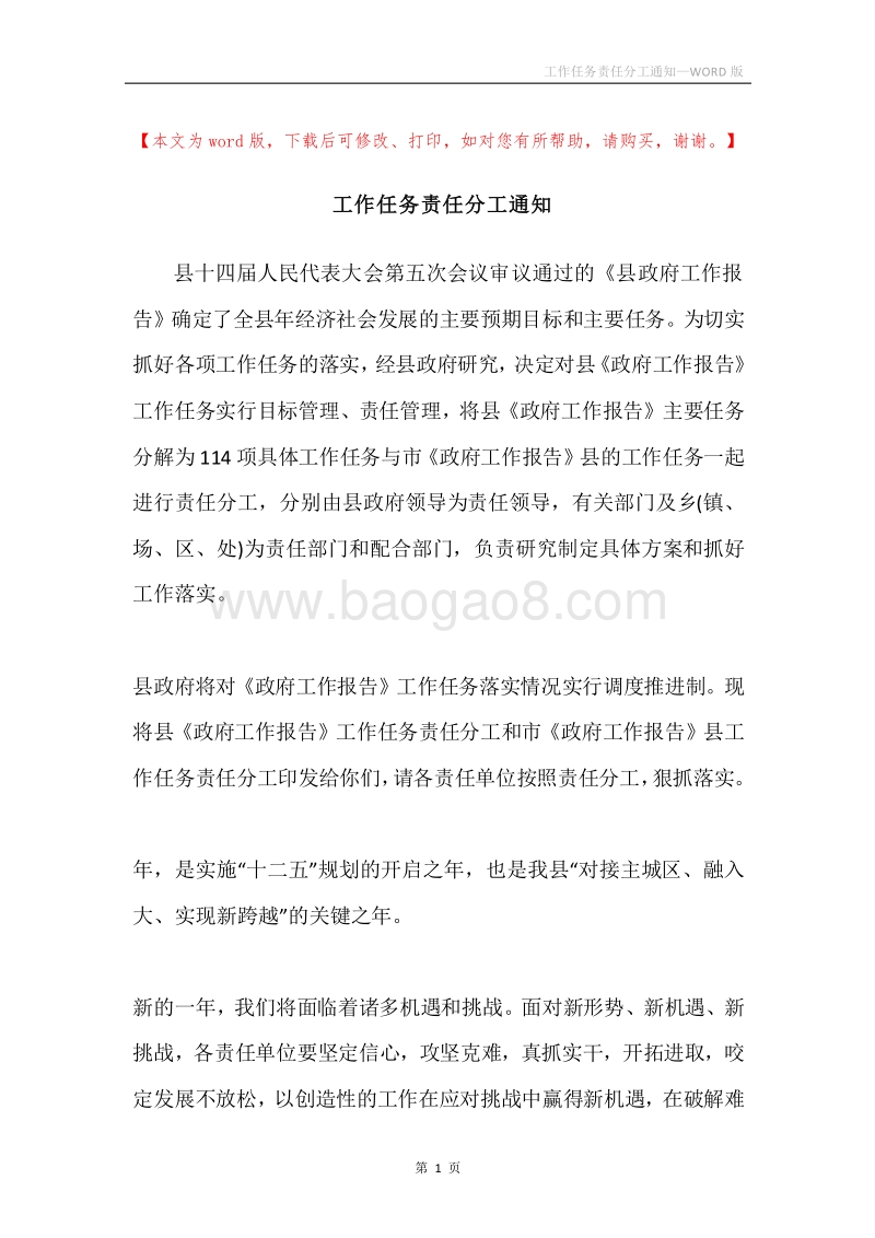 工作任务责任分工通知.docx_第1页