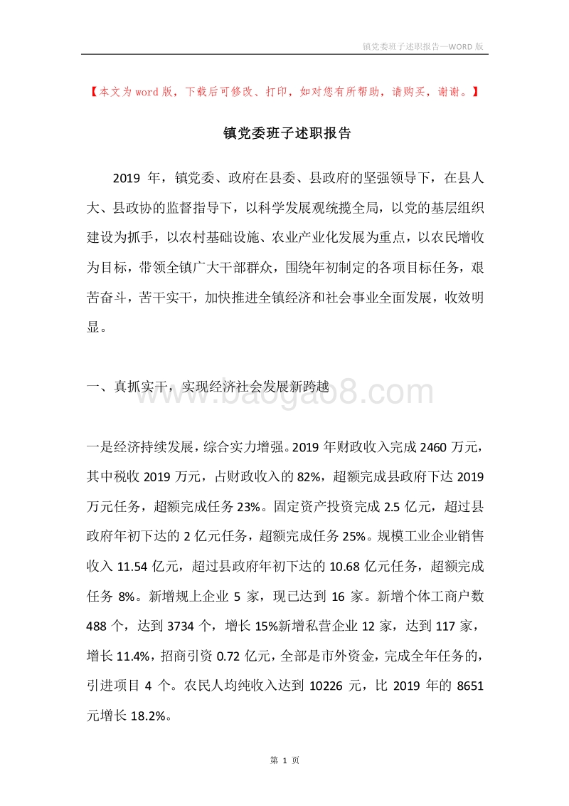 镇党委班子述职报告.docx_第1页