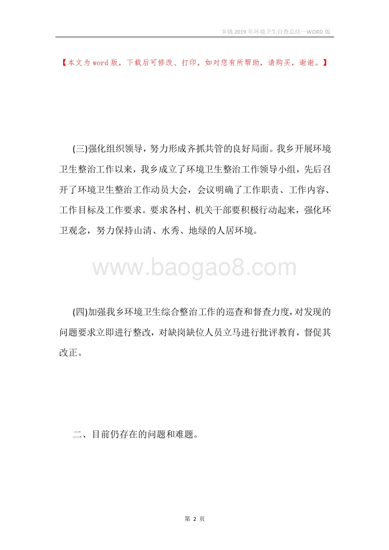 乡镇2019年环境卫生自查总结.docx_第2页