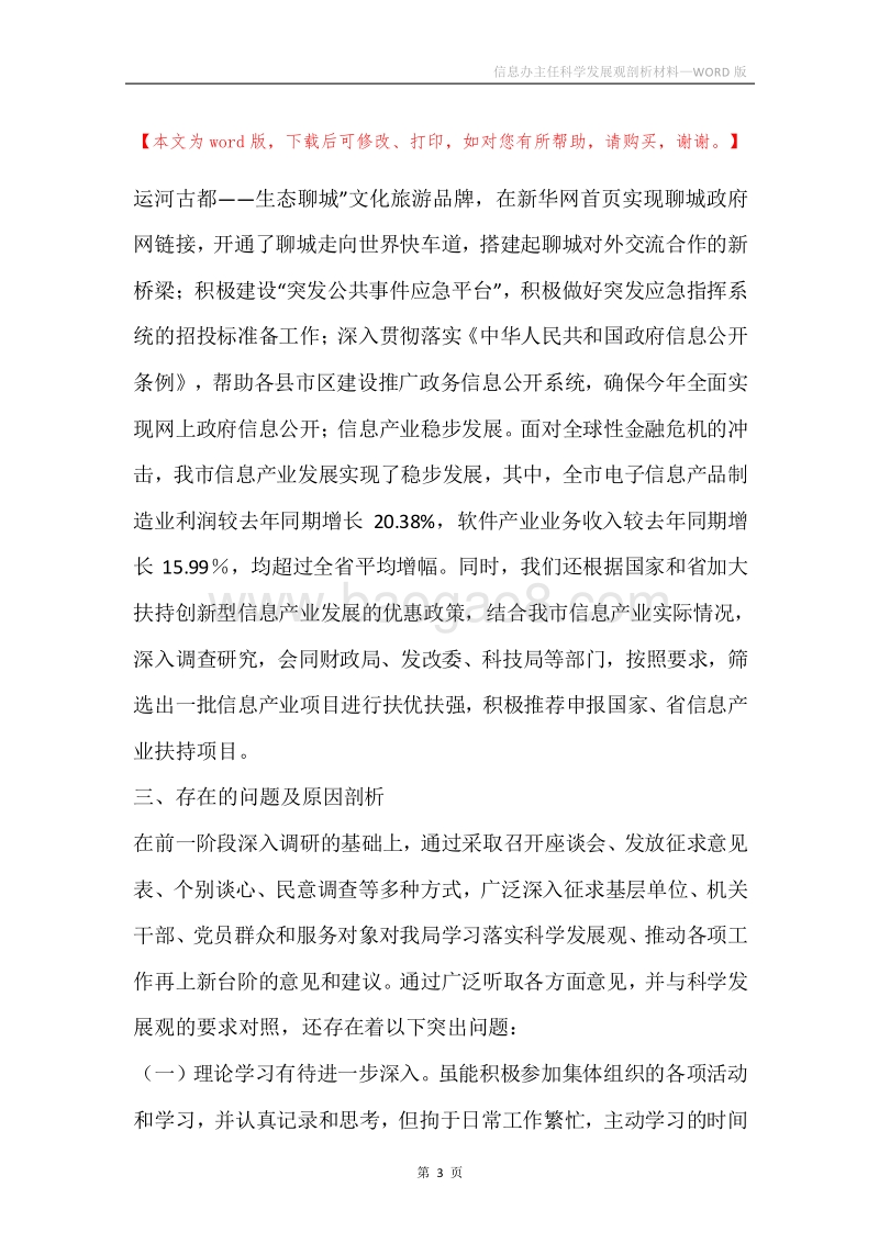 信息办主任科学发展观剖析材料.docx_第3页