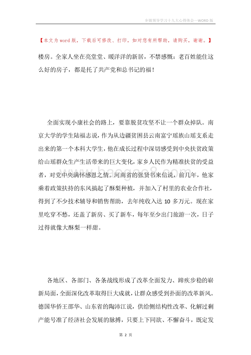 乡镇领导学习十九大心得体会.docx_第2页
