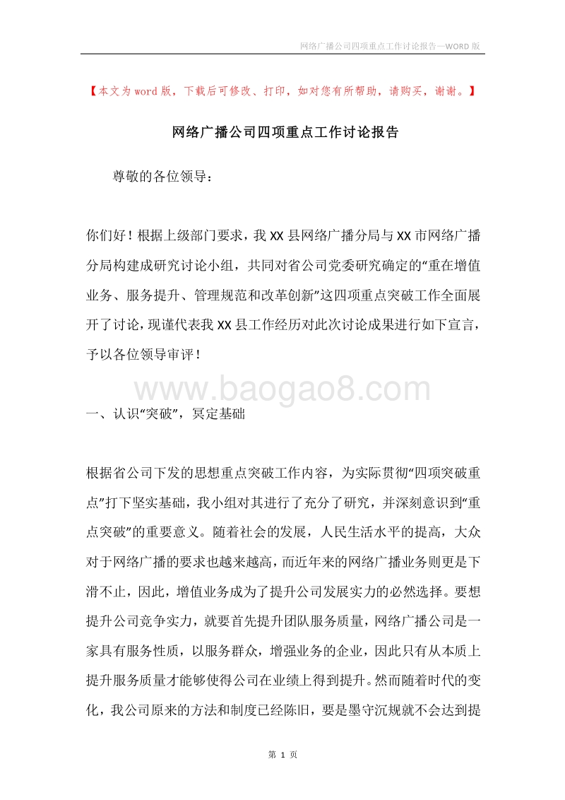 网络广播公司四项重点工作讨论报告.docx_第1页