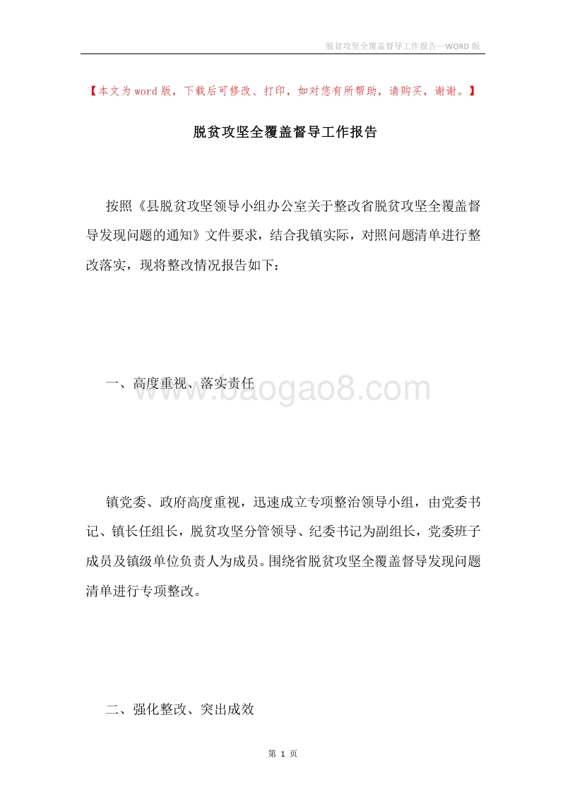 脱贫攻坚全覆盖督导工作报告.docx_第1页