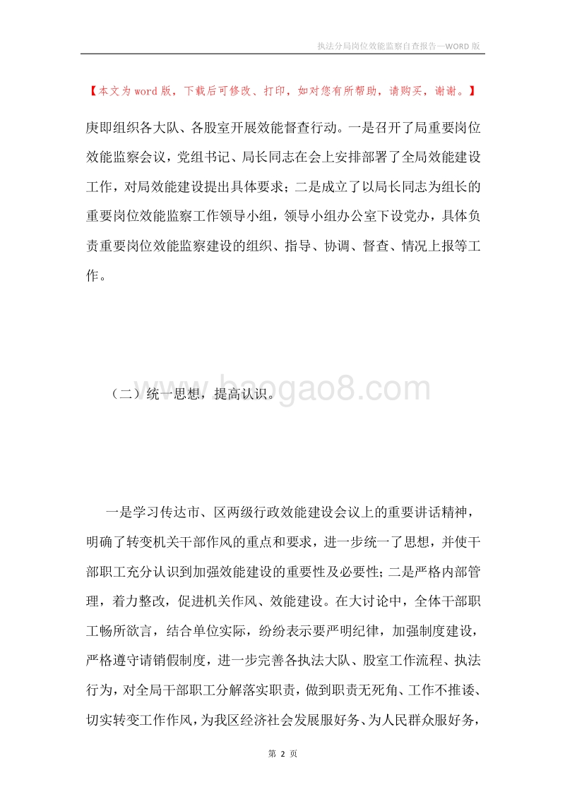 执法分局岗位效能监察自查报告.docx_第2页