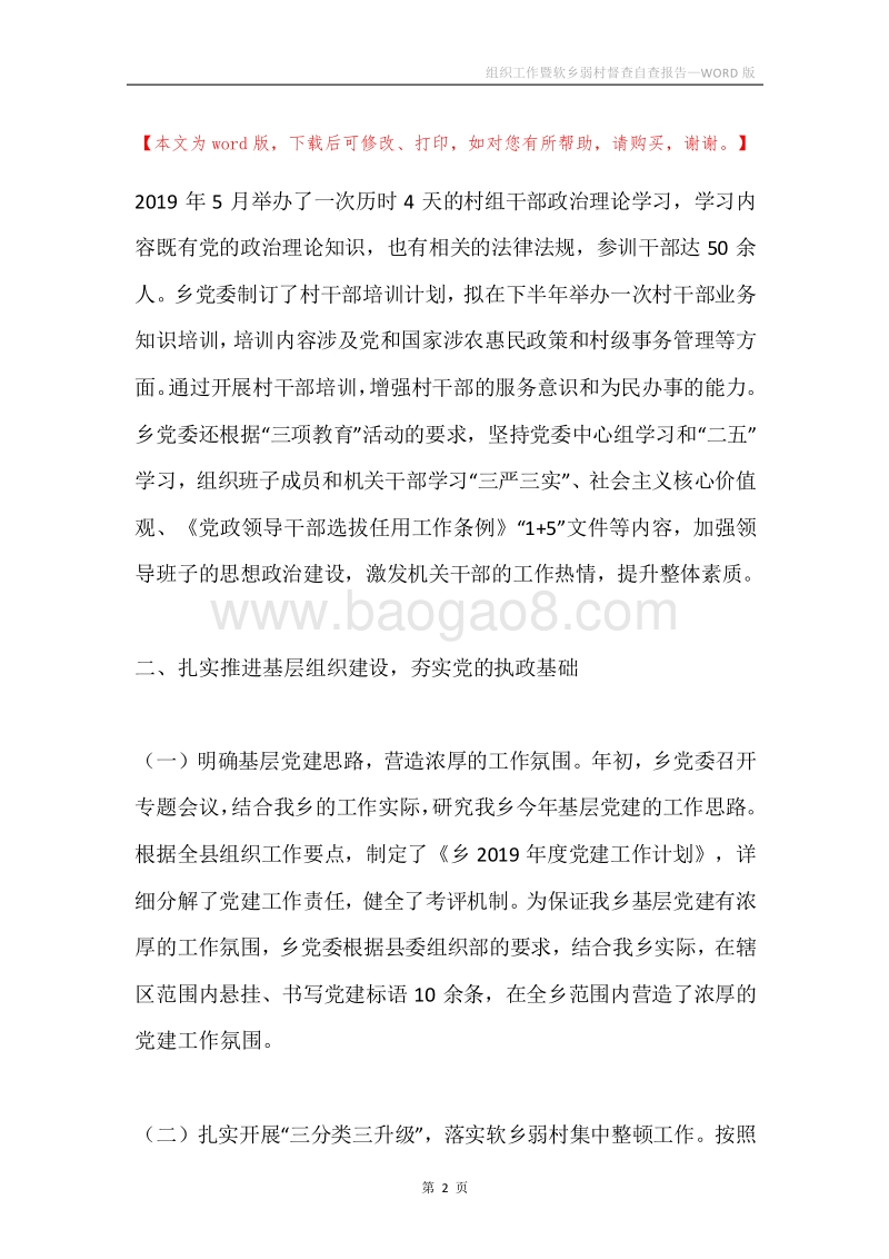 组织工作暨软乡弱村督查自查报告.docx_第2页