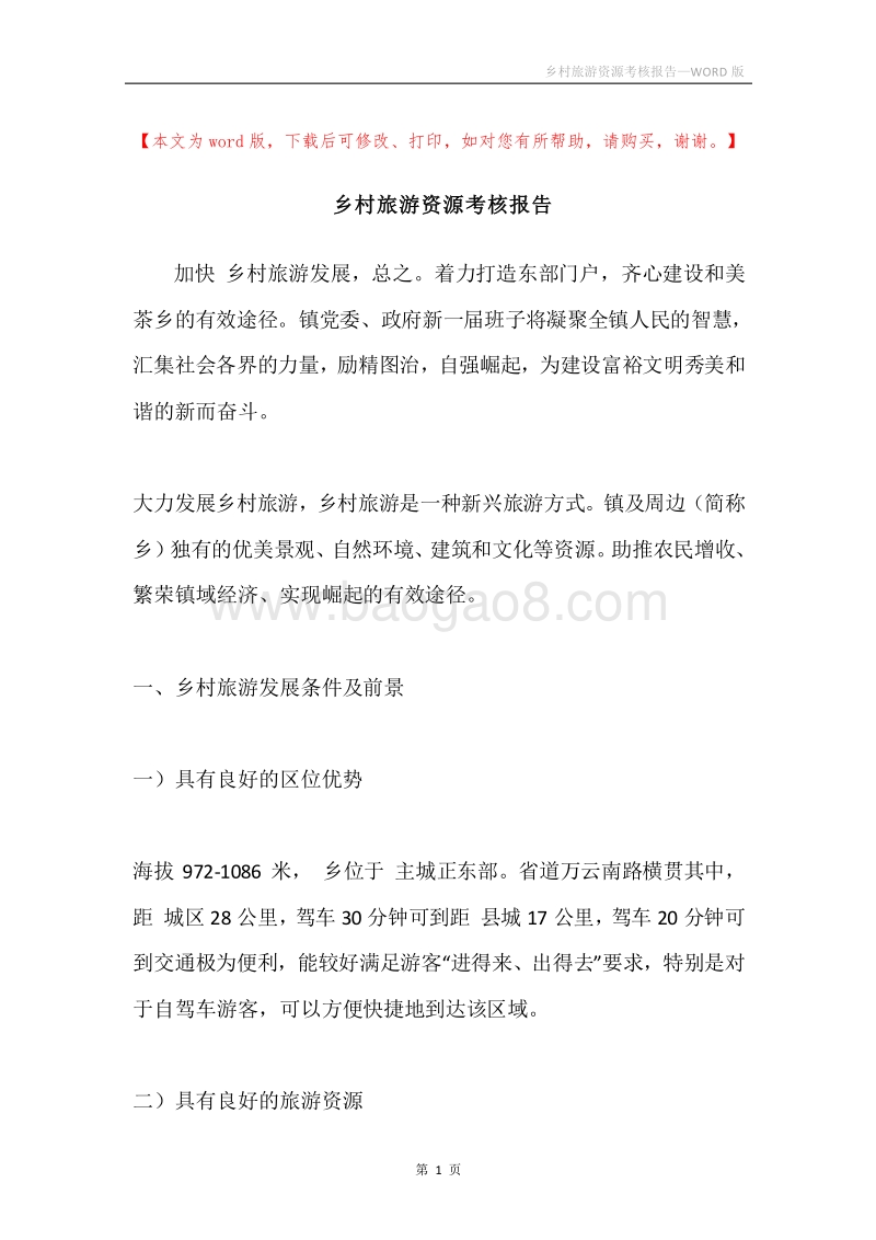 乡村旅游资源考核报告.docx_第1页