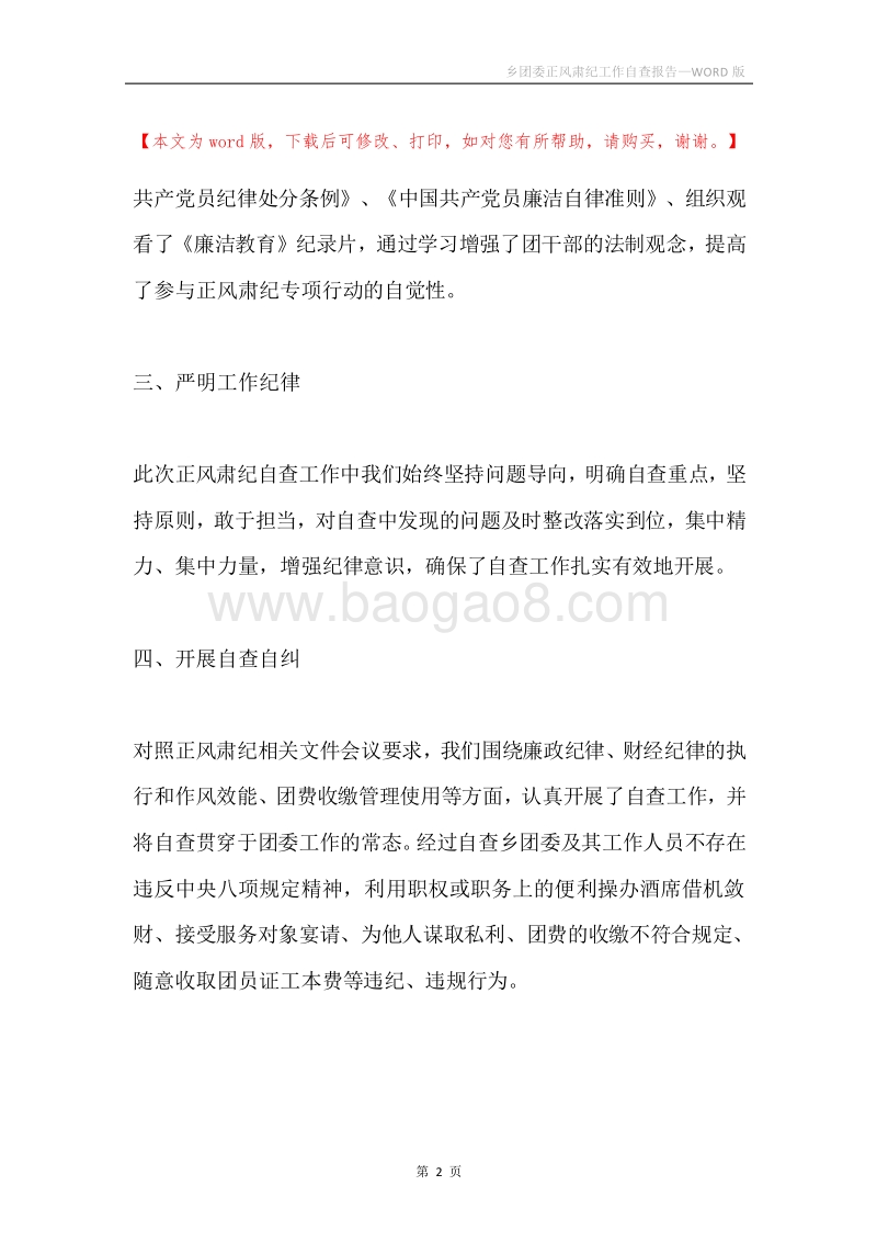 乡团委正风肃纪工作自查报告.docx_第2页