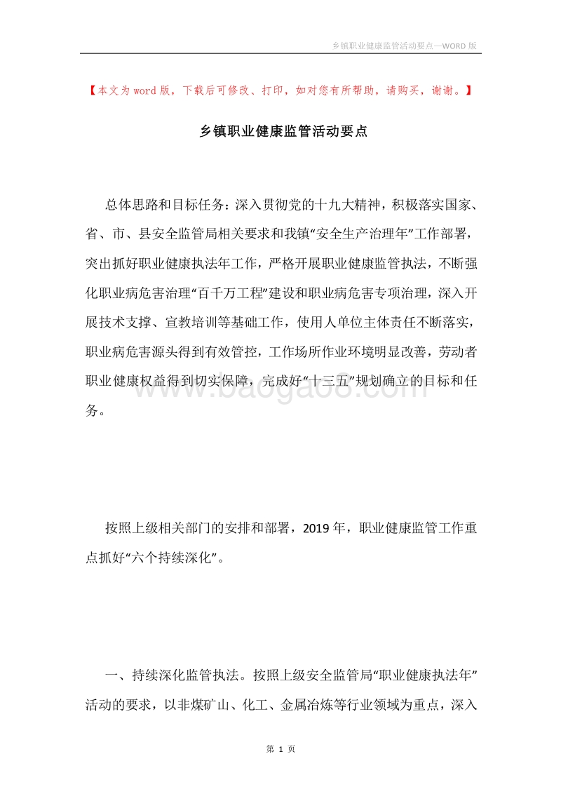 乡镇职业健康监管活动要点.docx_第1页