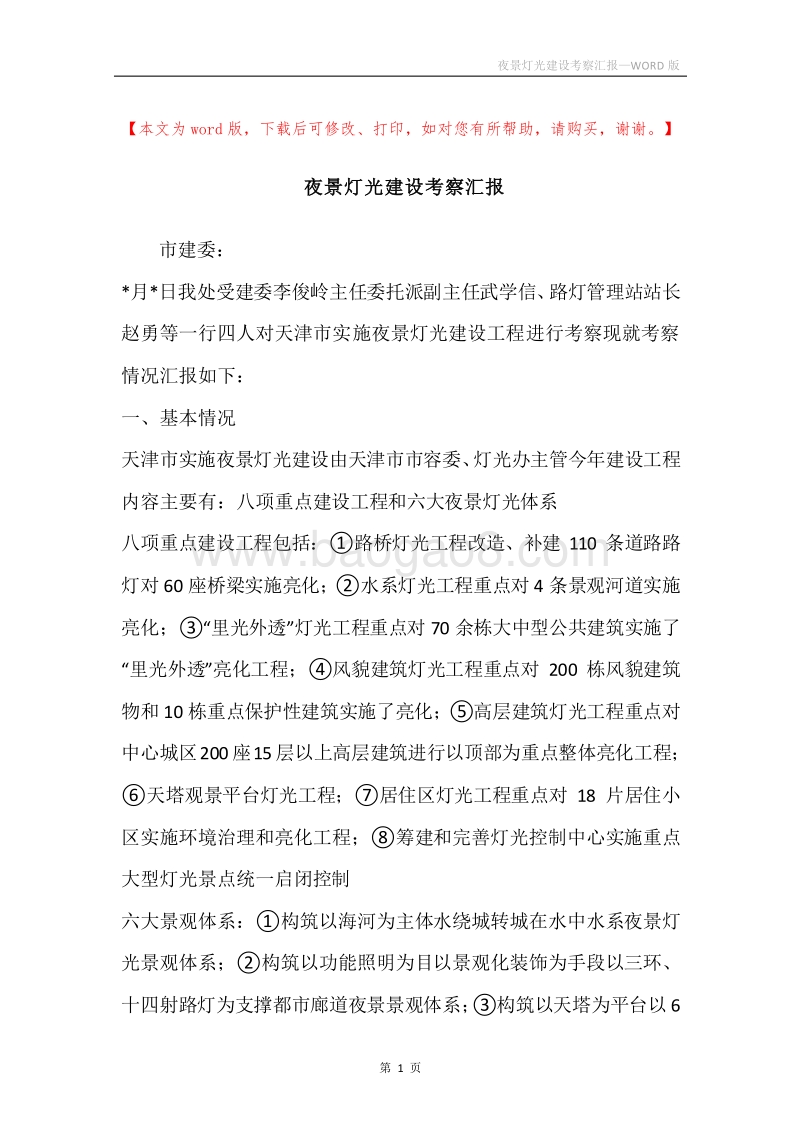 夜景灯光建设考察汇报.docx_第1页