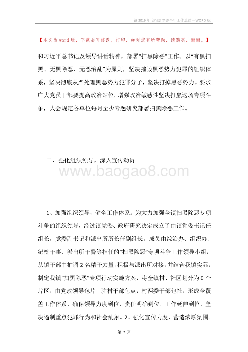 镇2019年度扫黑除恶半年工作总结.docx_第2页