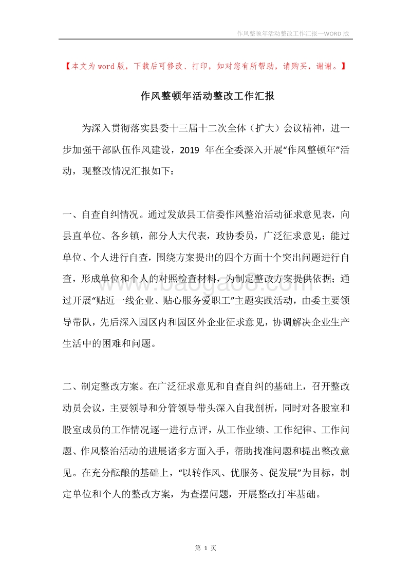 作风整顿年活动整改工作汇报.docx_第1页