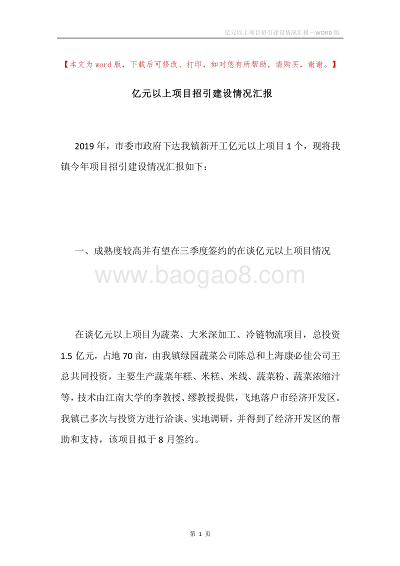 亿元以上项目招引建设情况汇报.docx_第1页